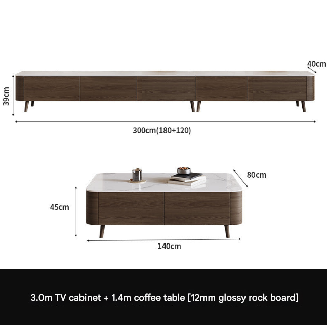 Nordic Walnut TV Cabinet & Coffee Table Set – Modern Rock Plate Living Room Furniture