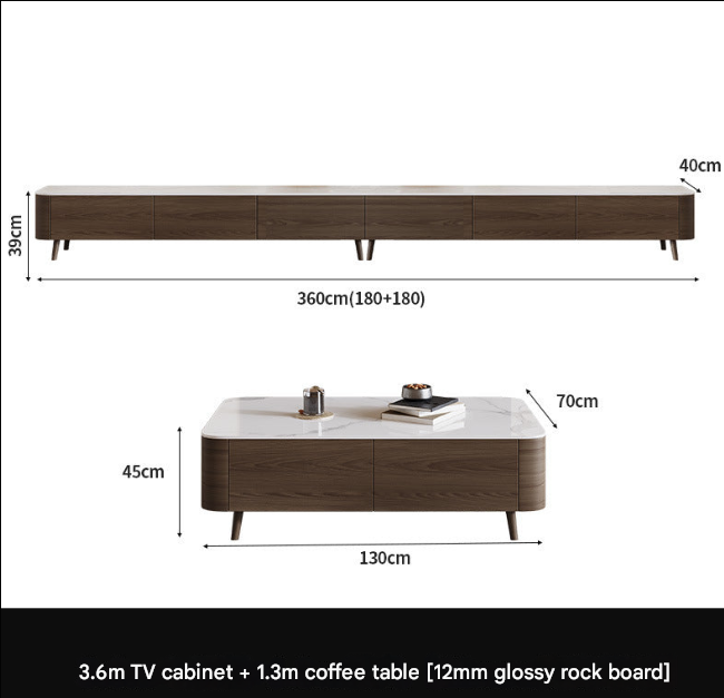 Nordic Walnut TV Cabinet & Coffee Table Set – Modern Rock Plate Living Room Furniture