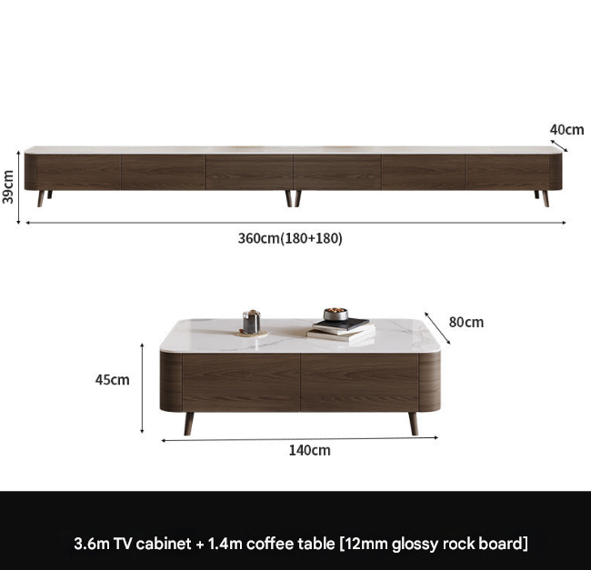 Nordic Walnut TV Cabinet & Coffee Table Set – Modern Rock Plate Living Room Furniture