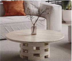 Wabi-Sabi Travertine Stone Coffee Table – Luxury Round Natural Marble Centerpiece for Living Room