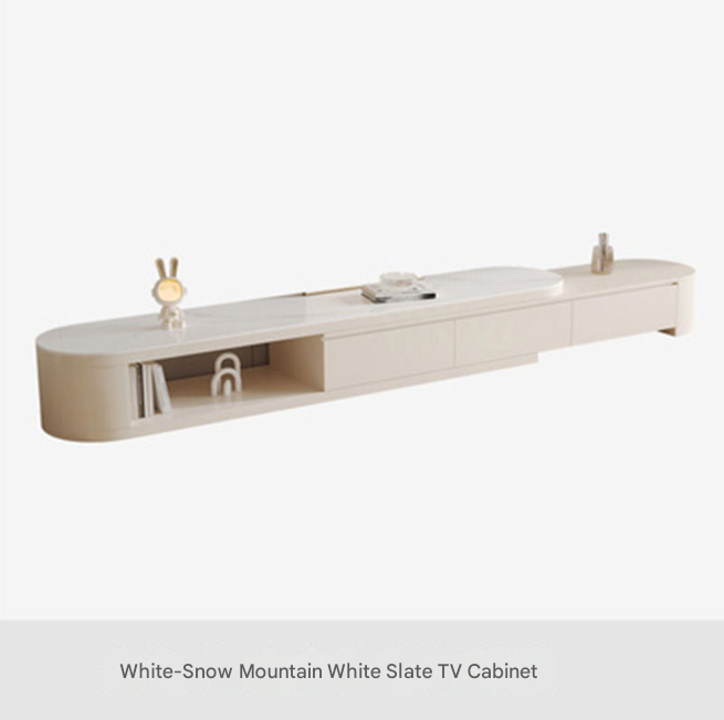 Light Luxury Cream TV Cabinet & Coffee Table – Modern Retractable Living Room Set