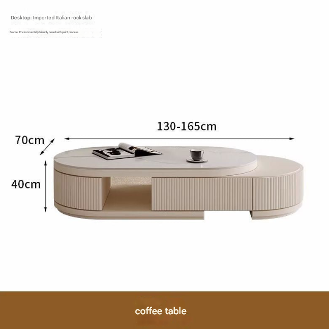 Light Luxury Cream TV Cabinet & Coffee Table – Modern Retractable Living Room Set