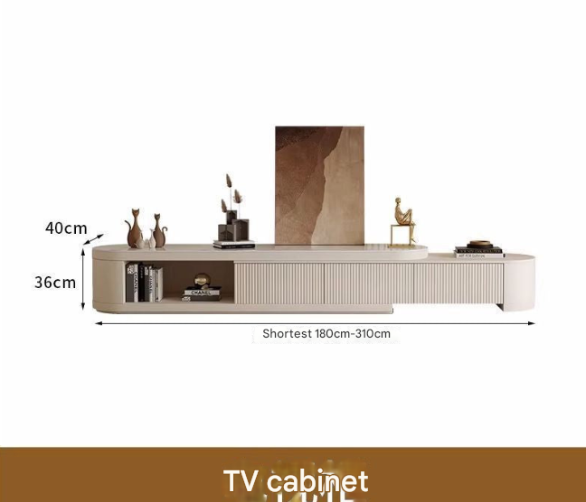 Light Luxury Cream TV Cabinet & Coffee Table – Modern Retractable Living Room Set