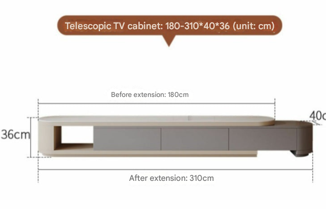 Light Luxury Cream TV Cabinet & Coffee Table – Modern Retractable Living Room Set