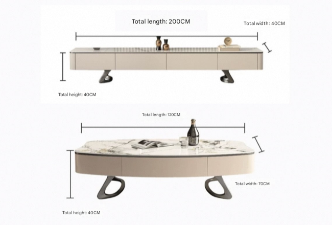 Italian Light Luxury TV Cabinet & Coffee Table – Modern Rock Plate Designer Living Room Set