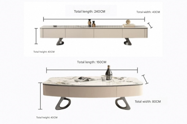 Italian Light Luxury TV Cabinet & Coffee Table – Modern Rock Plate Designer Living Room Set