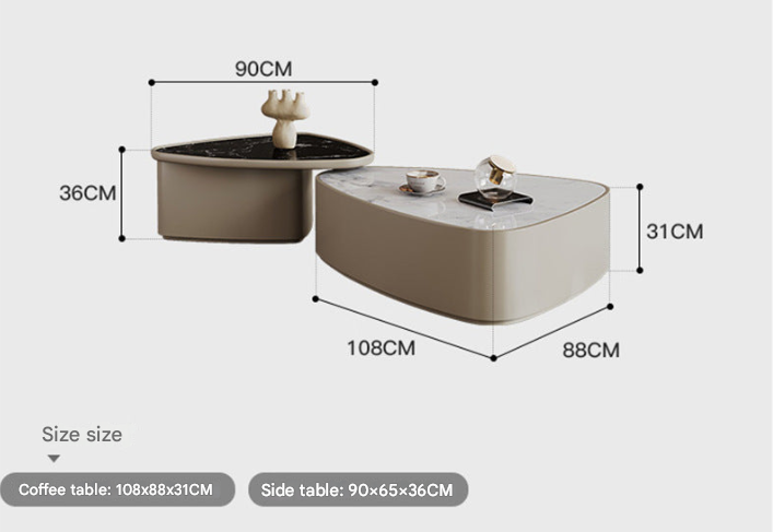 Italian Minimalist Triangular Marble Coffee Table – Retractable Microcrystalline Stone Set