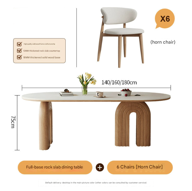 French Cream Oval Dining Table with Rock Plate Top and Walnut Base – Modern Luxury