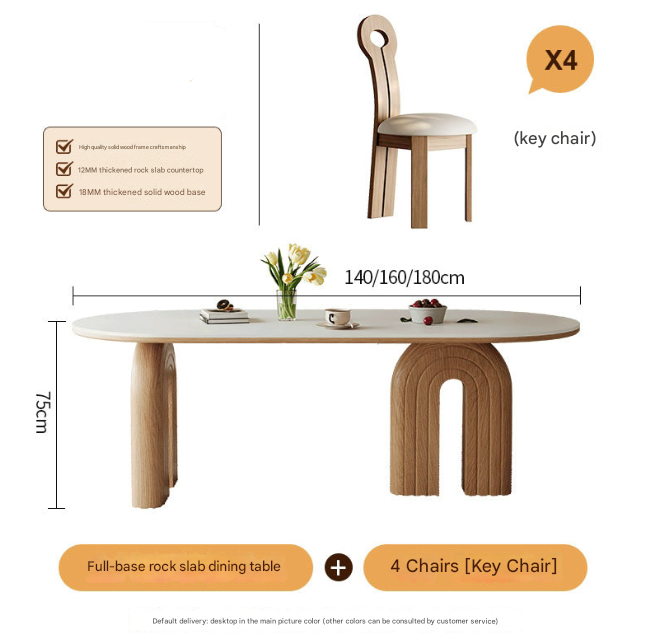 French Cream Oval Dining Table with Rock Plate Top and Walnut Base – Modern Luxury