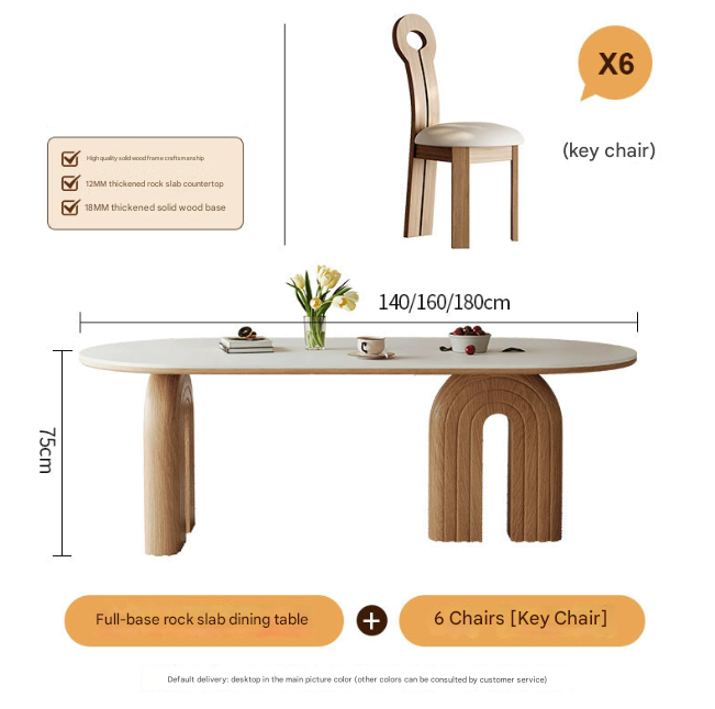French Cream Oval Dining Table with Rock Plate Top and Walnut Base – Modern Luxury