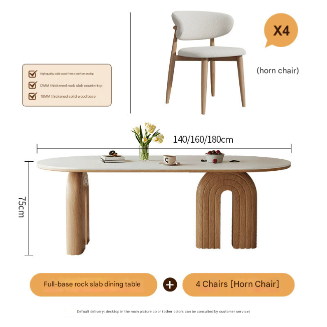 French Cream Oval Dining Table with Rock Plate Top and Walnut Base – Modern Luxury