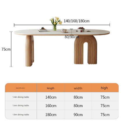 French Cream Oval Dining Table with Rock Plate Top and Walnut Base – Modern Luxury