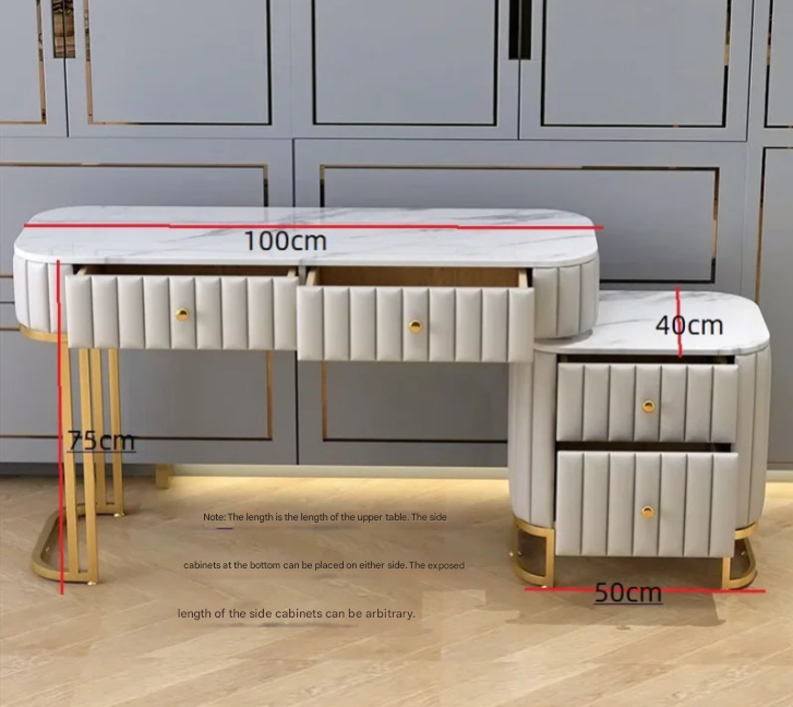 Luxury Green Nordic Dressing Table with Marble Top, LED Mirror, and Upholstered Stool