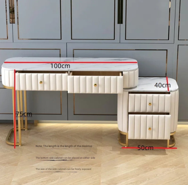 Luxury Green Nordic Dressing Table with Marble Top, LED Mirror, and Upholstered Stool