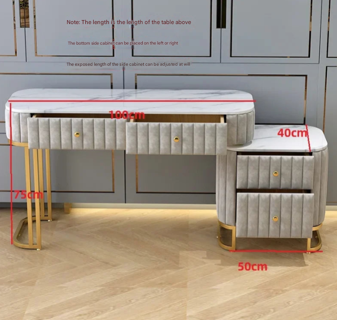 Luxury Green Nordic Dressing Table with Marble Top, LED Mirror, and Upholstered Stool