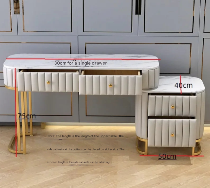 Luxury Green Nordic Dressing Table with Marble Top, LED Mirror, and Upholstered Stool