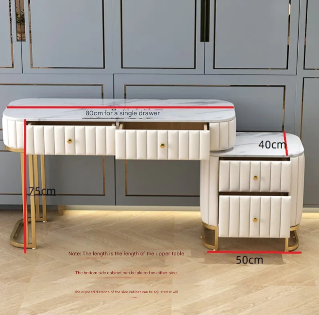 Luxury Green Nordic Dressing Table with Marble Top, LED Mirror, and Upholstered Stool