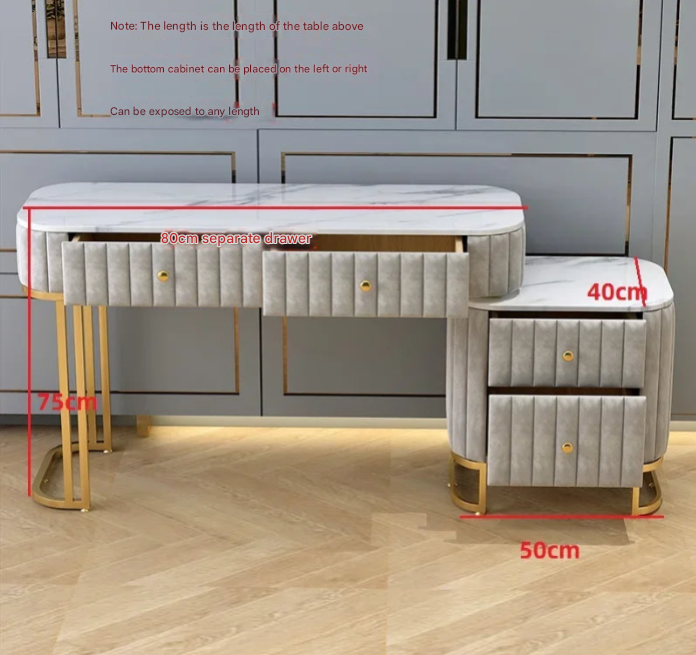 Luxury Green Nordic Dressing Table with Marble Top, LED Mirror, and Upholstered Stool