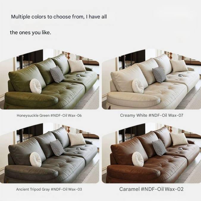 Curved Brown Leather Sofa in Retro Italian Style – YX11 Cowhide Sectional