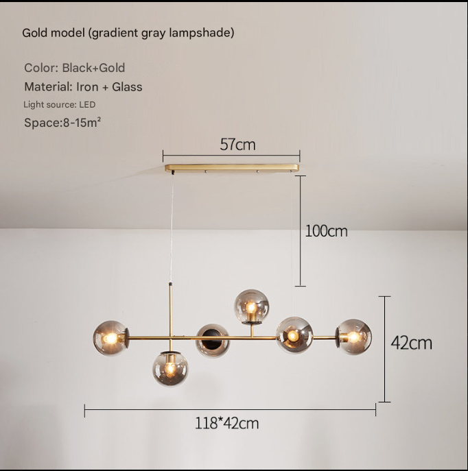 Modern 6-Light Molecular Chandelier – Glass Globe Pendant