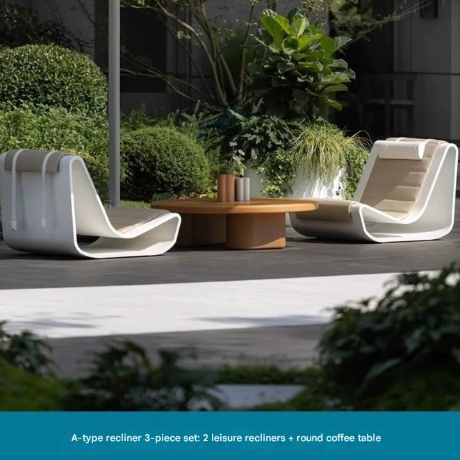 Modern Cloud Shape Outdoor Lounge Set – Teak Base Garden Sofa with Coffee Table