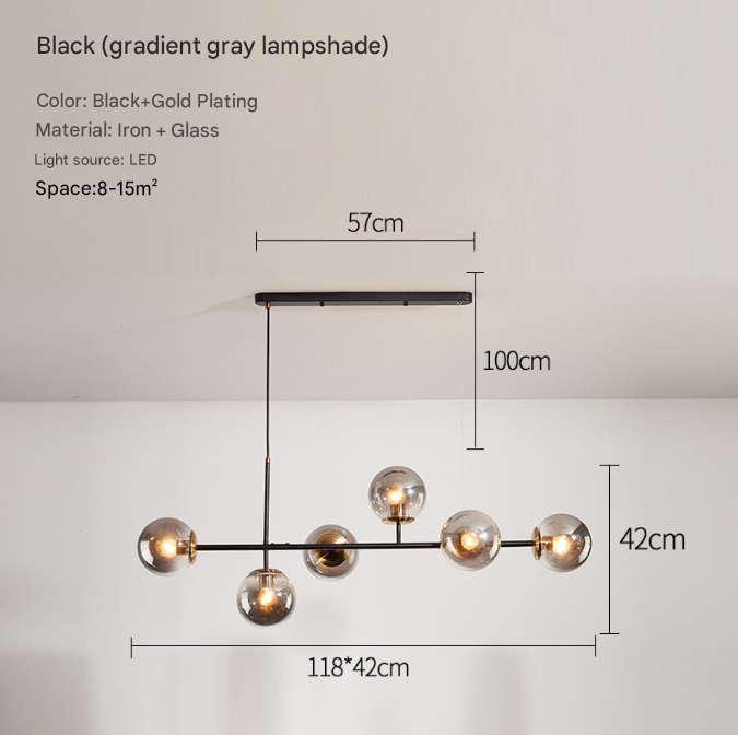 Modern 6-Light Molecular Chandelier – Glass Globe Pendant