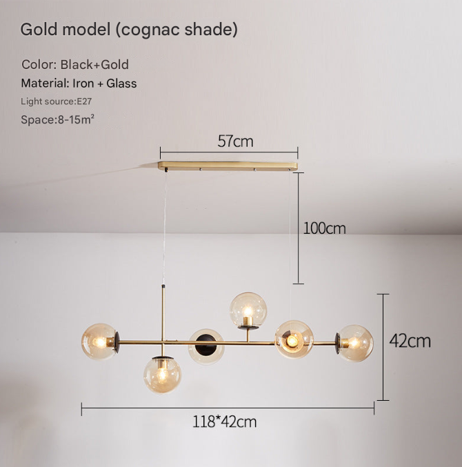 Modern 6-Light Molecular Chandelier – Glass Globe Pendant