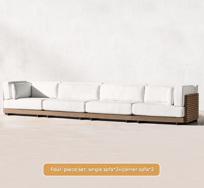 Contemporary Teak Outdoor Sofa Set – Modular L-Shaped Patio Lounge with Coffee Table