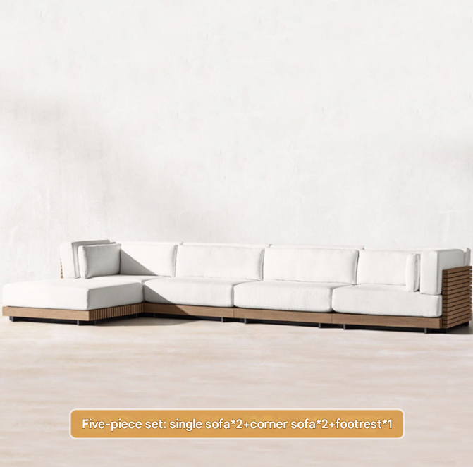 Contemporary Teak Outdoor Sofa Set – Modular L-Shaped Patio Lounge with Coffee Table