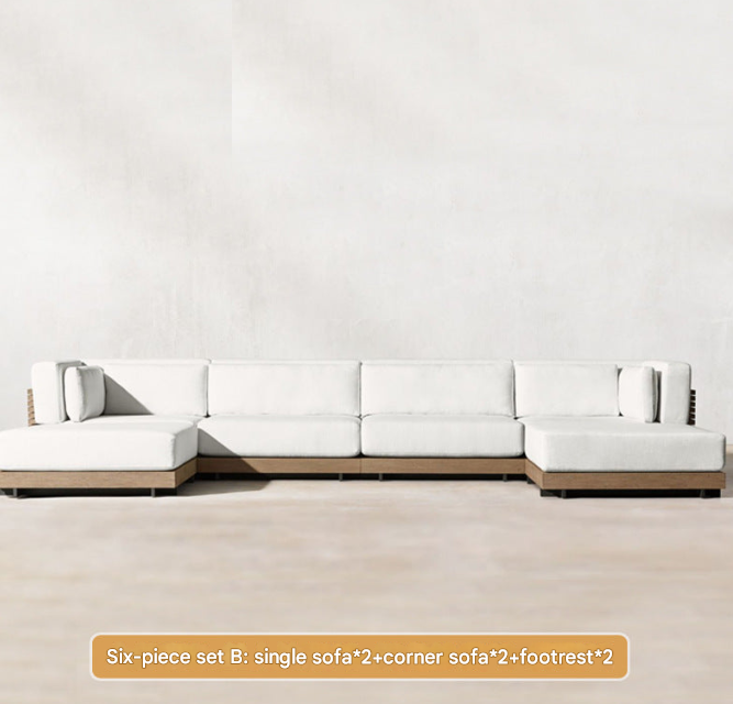 Contemporary Teak Outdoor Sofa Set – Modular L-Shaped Patio Lounge with Coffee Table