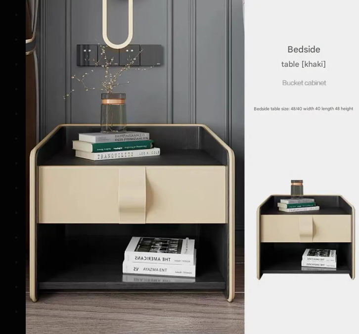 Saddle Leather Bedside Table – Modern Luxury Nightstand with Open Shelf