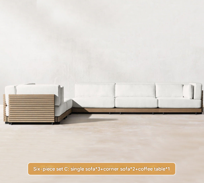 Contemporary Teak Outdoor Sofa Set – Modular L-Shaped Patio Lounge with Coffee Table