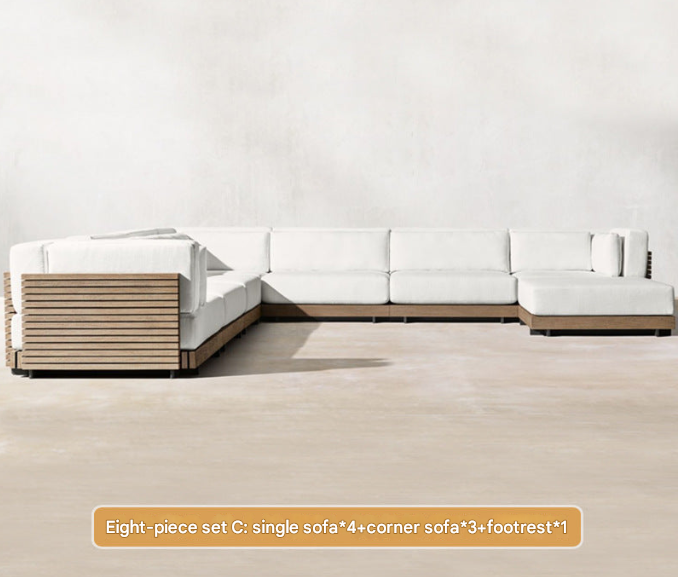 Contemporary Teak Outdoor Sofa Set – Modular L-Shaped Patio Lounge with Coffee Table