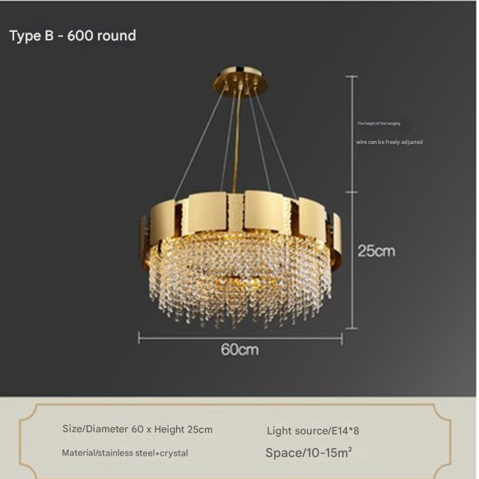 Hammered-Gold Cascade Crystal Chandelier – Tiered Luxury Ceiling Light