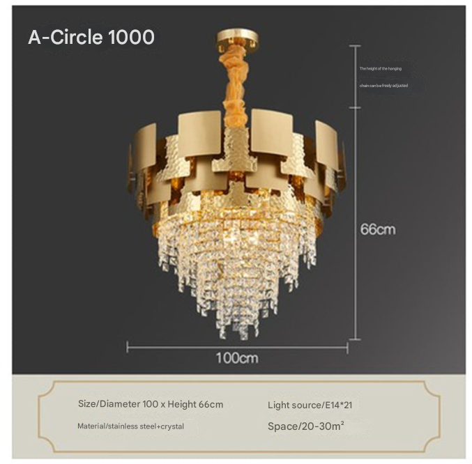 Hammered-Gold Cascade Crystal Chandelier – Tiered Luxury Ceiling Light