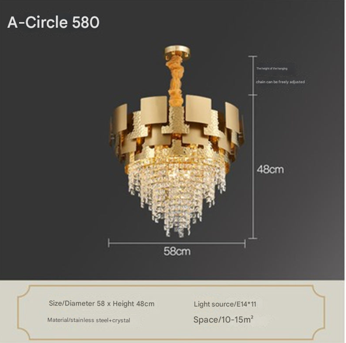 Hammered-Gold Cascade Crystal Chandelier – Tiered Luxury Ceiling Light