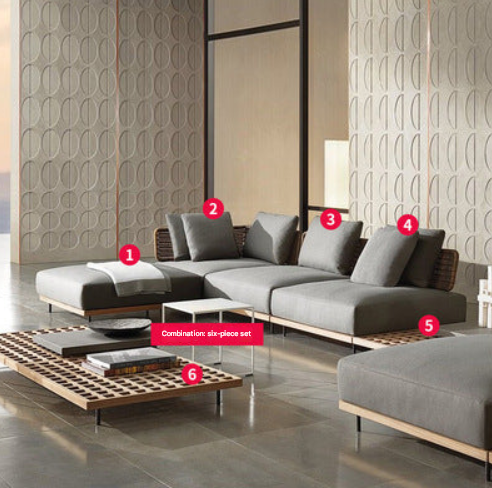 Luxury Teak & Rattan Outdoor Sofa Set – Modular Terrace Lounge with Coffee Tables