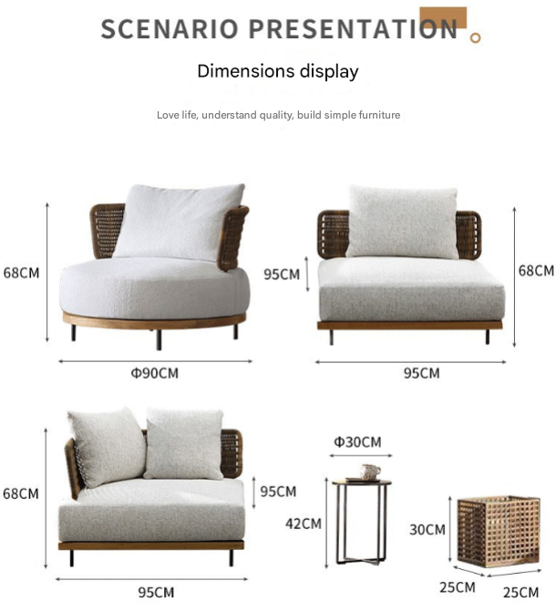 Luxury Teak & Rattan Outdoor Sofa Set – Modular Terrace Lounge with Coffee Tables