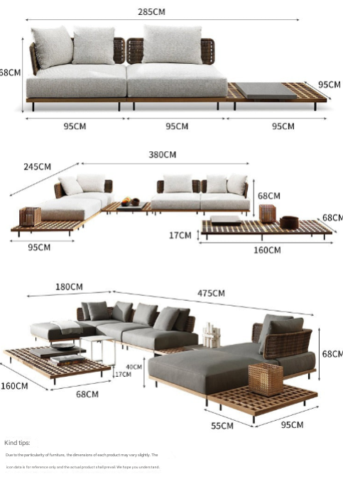 Luxury Teak & Rattan Outdoor Sofa Set – Modular Terrace Lounge with Coffee Tables