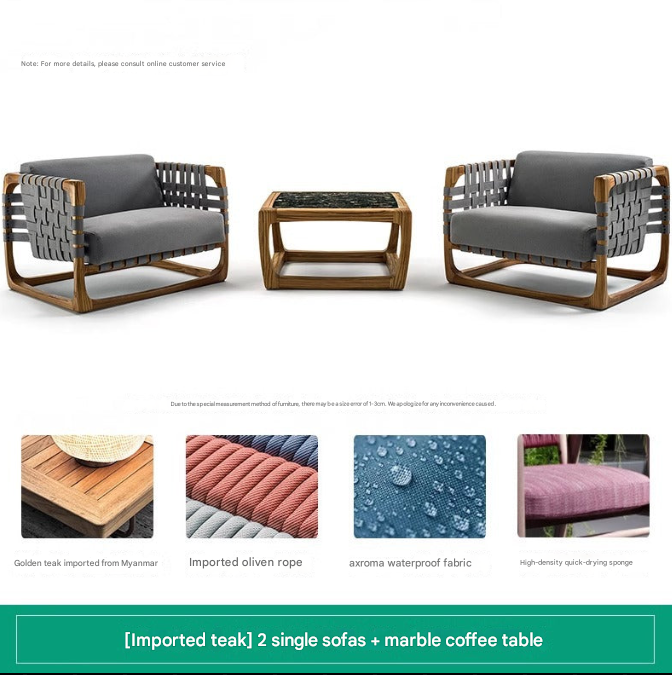 Nordic Teak Outdoor Armchair Set – Solid Wood Lounge Chair with Coffee Table