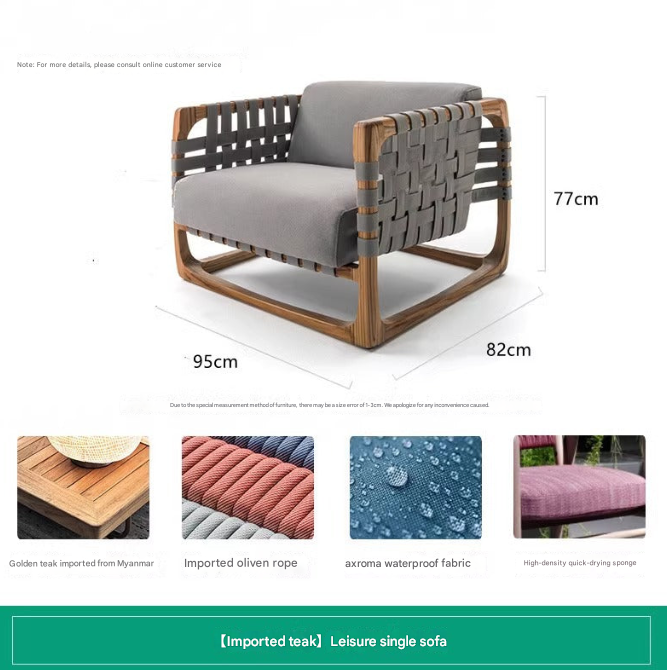 Nordic Teak Outdoor Armchair Set – Solid Wood Lounge Chair with Coffee Table