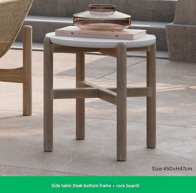 Nordic Teak Rope Outdoor Sofa Set – Waterproof Courtyard Seating with Coffee Table