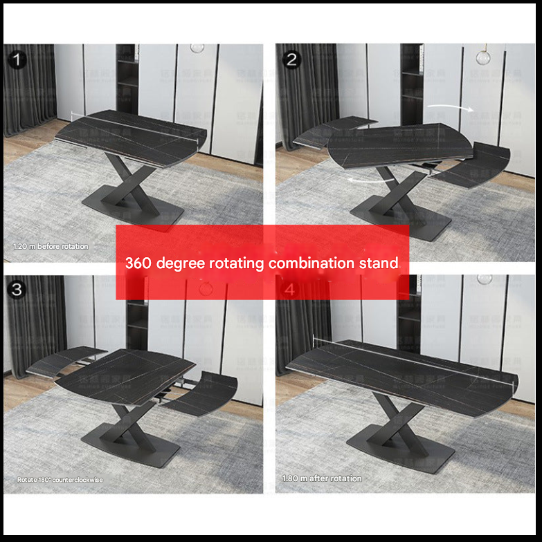 Rotating Extendable Rock Plate Dining Table – Italian Minimalist 4 to 8 Seater for Small Spaces