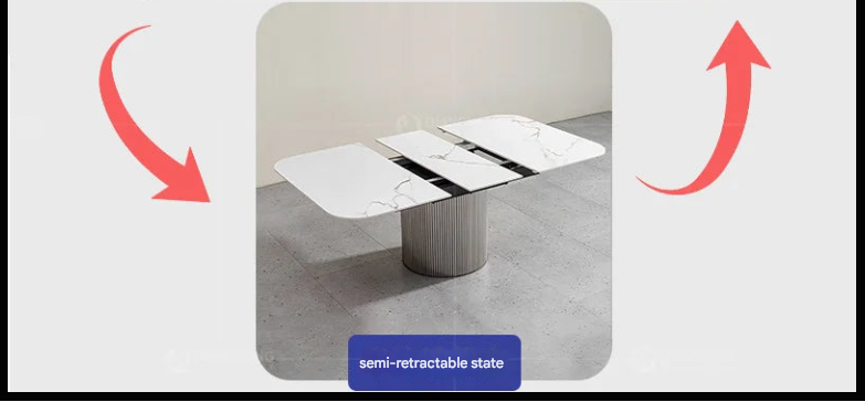 Modern Luxury Rock Plate Dining Table – Stainless Steel Base with Retractable Extendable Top