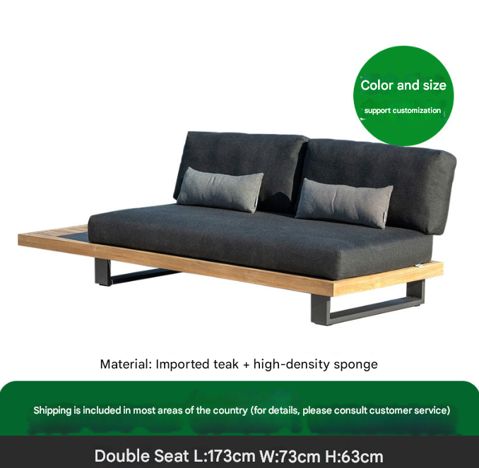 Modern Teak Garden Sofa Set – Nordic L-Shaped Outdoor Seating with Coffee Tables