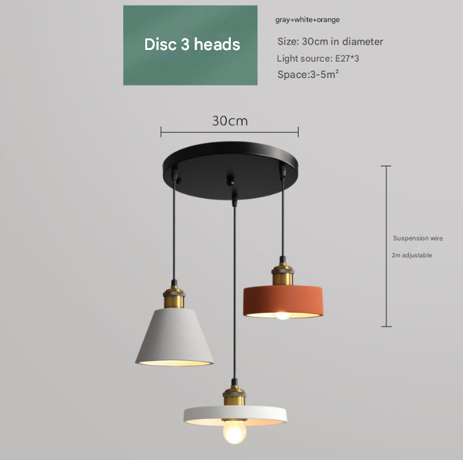 Nordic Industrial Style Three-head Restaurant Chandelier Macaron Simple Dining Table Bar Chandelier Bedroom Bedside Small Chandelier