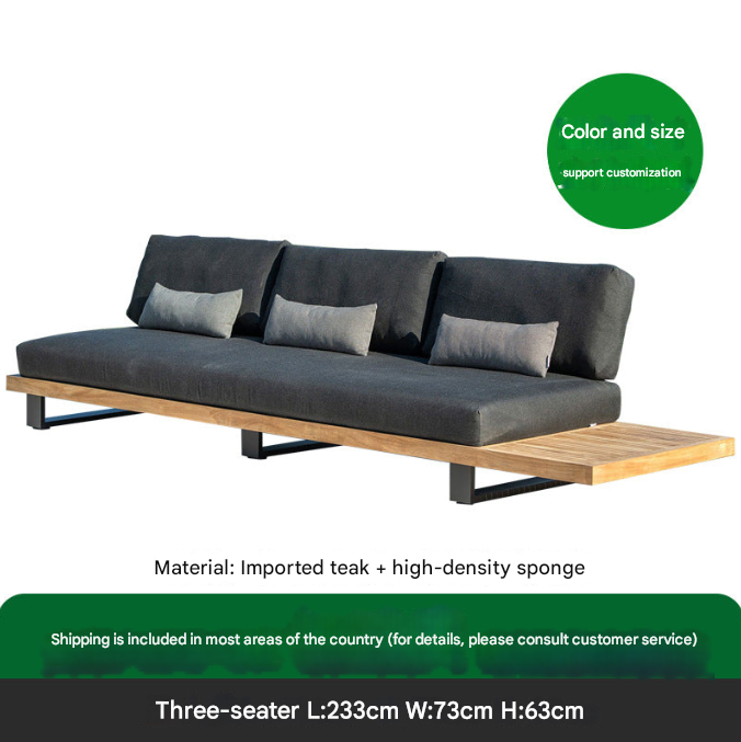 Modern Teak Garden Sofa Set – Nordic L-Shaped Outdoor Seating with Coffee Tables
