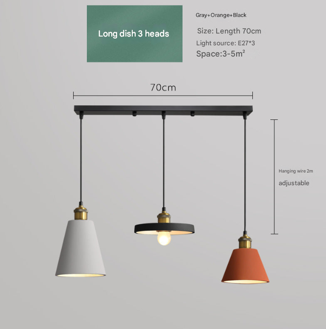 Nordic Industrial Style Three-head Restaurant Chandelier Macaron Simple Dining Table Bar Chandelier Bedroom Bedside Small Chandelier