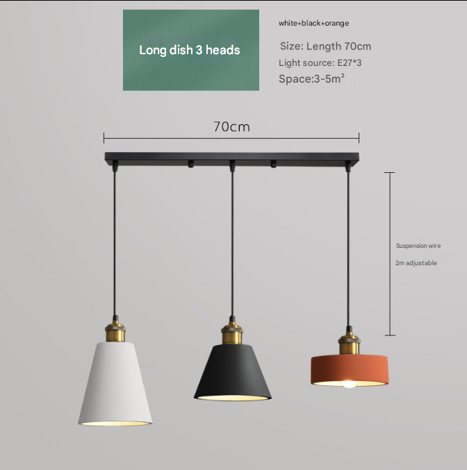 Nordic Industrial Style Three-head Restaurant Chandelier Macaron Simple Dining Table Bar Chandelier Bedroom Bedside Small Chandelier