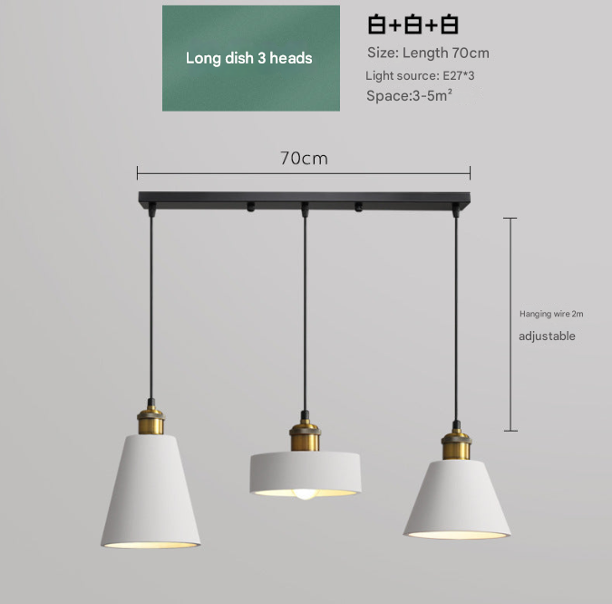 Nordic Industrial Style Three-head Restaurant Chandelier Macaron Simple Dining Table Bar Chandelier Bedroom Bedside Small Chandelier